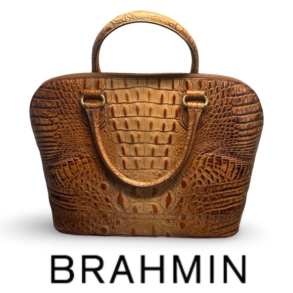 Brahmin Tan Melbourne Collection Croc Embossed Alma Handbag - Picture 1 of 17